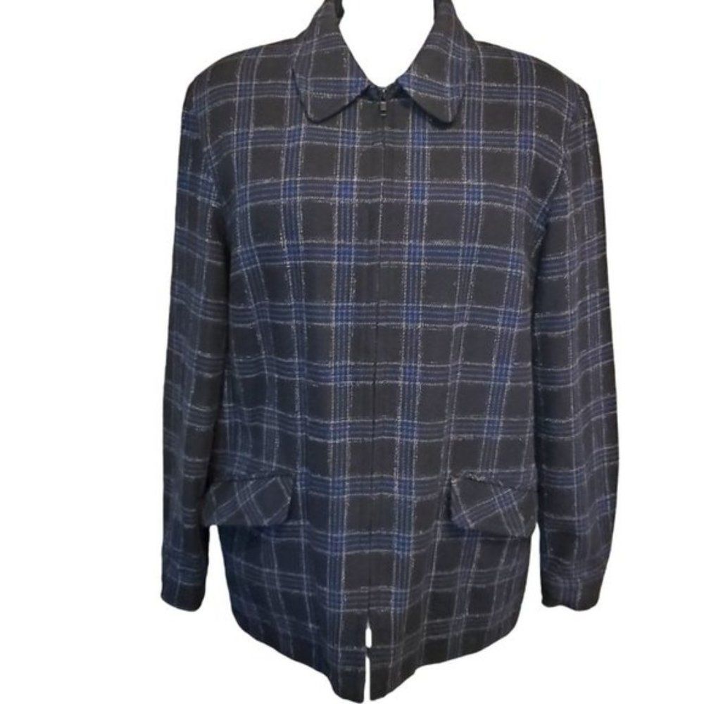 Textured Weave Plaid Wool Bend Jacket